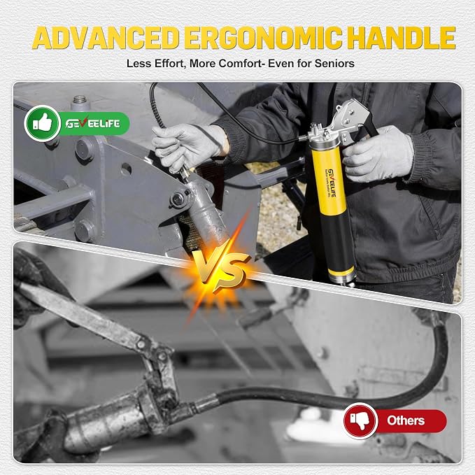 GEVEELIFE Grease Gun Kit,10000 PSI Heavy Duty Pistol Grip Grease Gun with 14 oz Capacity,2×18 Inch Resin Flex Hoses,4 Versatle Couplers,Extension Rigid Pipe,Suitable for Automotive, Marine，Machine
