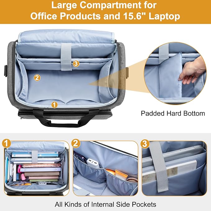 Trunab Rolling Teacher Bag, Teacher Tote Bag with Bottom Pad and Detachable Trolley, Wheeled Teacher Bag with Padded Sleeves Holds up to 15.6” Laptop