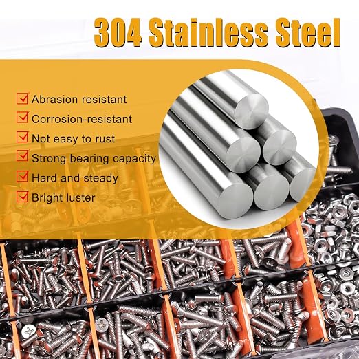 weideer 1605PCS Machine Screws Assortment Kit, 304 Stainless Steel Nuts and Bolts,Phillips Pan Head and Flat Head Screws with Nuts, Bolts,Washers,Organizer Box #4-40#6-32#8-32#10-24#1/4-20