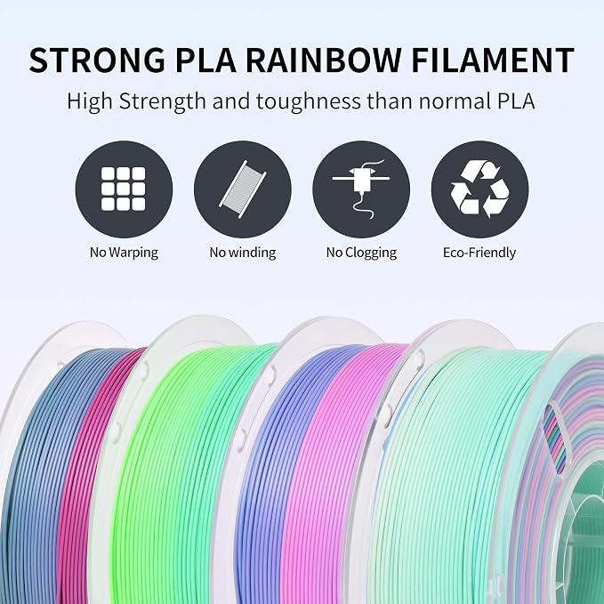 RAMBERY 4 Colors Matte Rainbow PLA 3D Printer Filament Bundle Fast Color Change 3D Printing Filament 1.75mm +/- 0.02mm, 1kg(2.2lb) X4PCS, Matte Rainbow/Lollipop/Red Coral/Green-Blue
