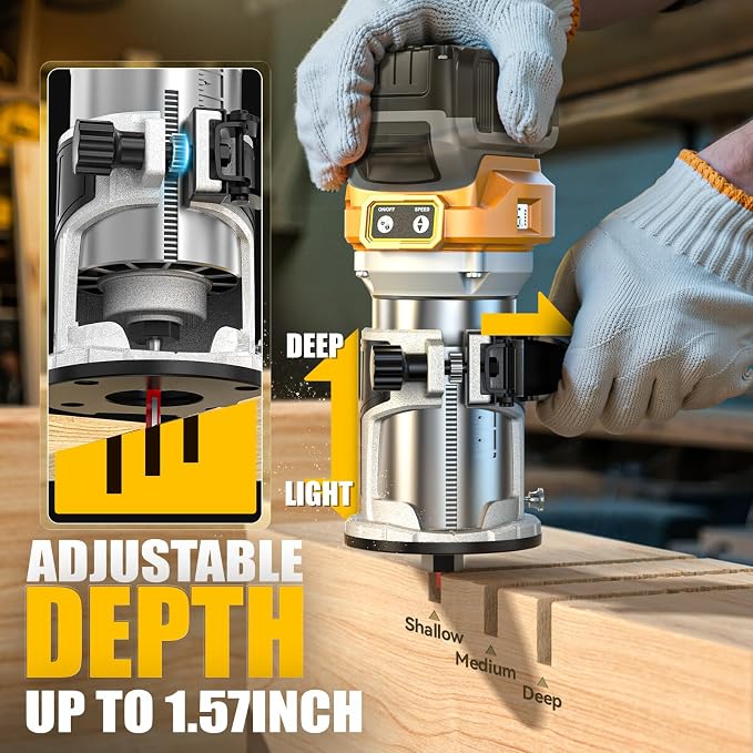 MtiolHig Cordless Compact Router Compatible with DeWalt 20V Battery (Tool Only), 6 Variable Speeds Router Tool for Woodworking, 800W Fixed Base Wood Palm Router