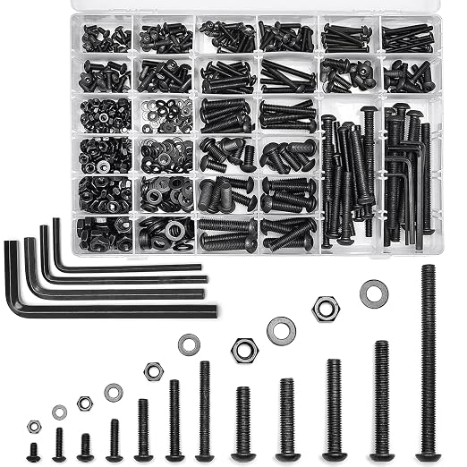 688Pcs M4 M5 M6 M8 Screw and Bolt Assortment Set 12.9 Grade Alloy Steel Metric Fastener Set Machine Screw and Nut Set Hex Screws Nuts Washers Kit(Black)