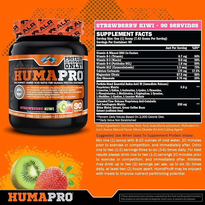 ALR Industries HumaPro Essential Amino Acid Formula | EAA Protein Supplement | Supports Muscle Recovery & Performance | Vegan, Gluten Free | | 90 Servings (Strawberry Kiwi)