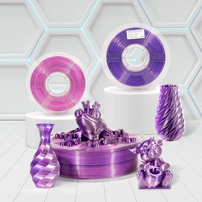 iSANMATE 3D Printer Filament, PLA Filament 1.75mm Dual Color Filament, Shiny Silk PLA Coextruded Filament, 3D Printing Filament Magic PLA,1 kg/Spool (Purple and Pink)
