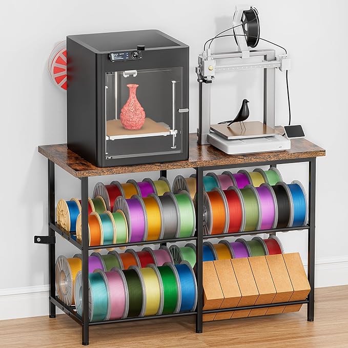 3D Printer Stand with Filament Storage, Heavy Duty Metal 3D Printer Table for 2 Printers, Anti-Vibration 3D Print Desk with Spool Holder for Workshop, Studio, Home Office