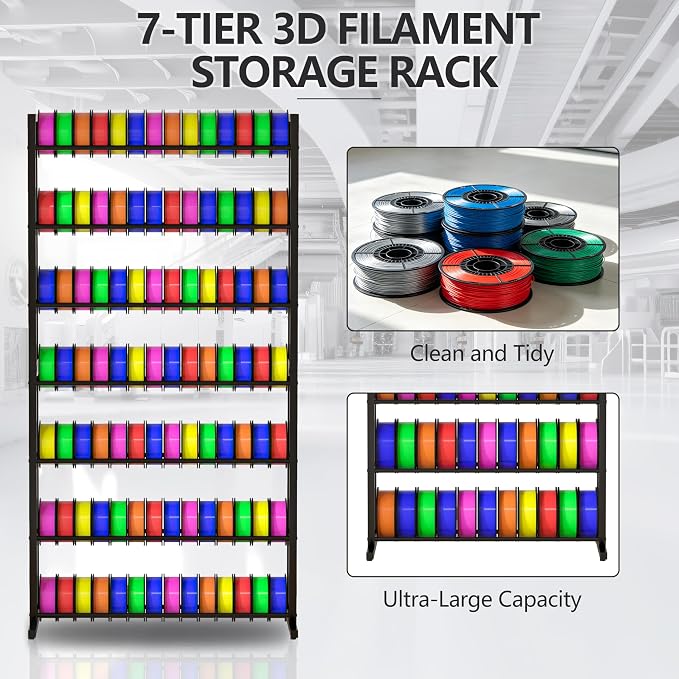 Piskyet 7-Tier Heavy Duty 3D Printer Filament Storage Rack, Large Capacity Spool Holder Shelves for 3D Printing Filaments, Perfect for Home Studio, Office, Workshop & 3D Printing Business (Shelf Only)