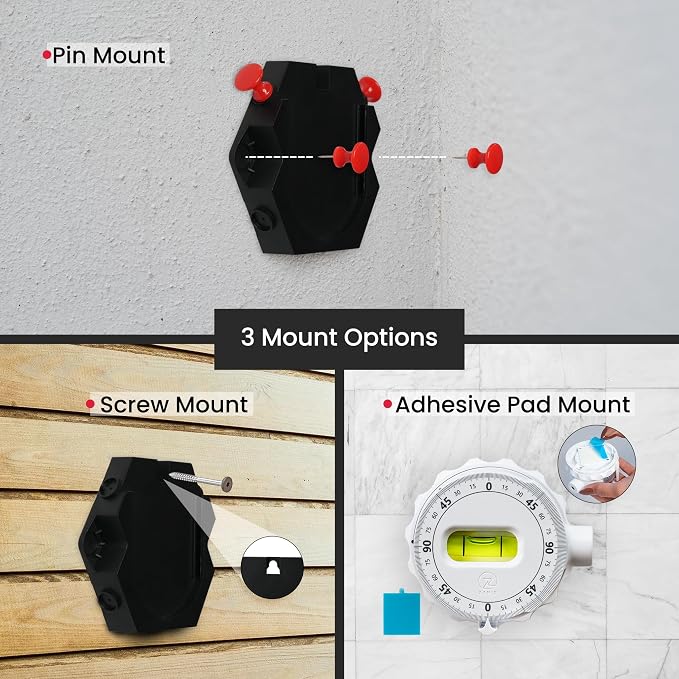 ZANIS Multi Surface Laser Level – 360° Dual Dials with Bubble Level – Wall-Mountable with Pins, Screws, or Sticky Pads – Precision Tool for Hanging Pictures, Shelves, and DIY Projects