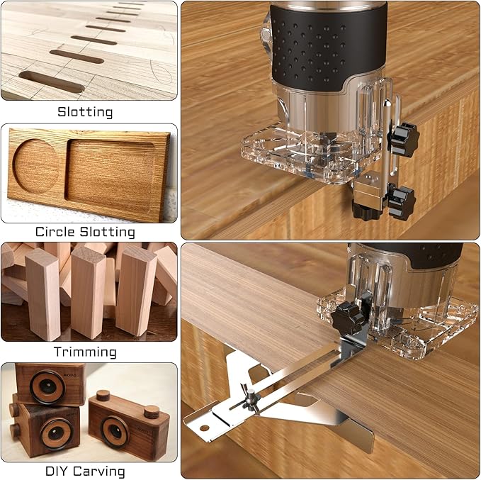 TwoWin Router Tool, 110V-120V 800W Compact Wood Router Tool for Woodworking, Electric Hand Trimmer 1/4" Collets Palm Wood Router Tools Laminate Trimmer + Tungsten Carbide Router Bits 15-Piece Set