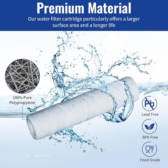 CFS – 10" x 2.5" String Wound Sediment Water Filter Cartridges Compatible with GE FXWSC Models – Universal Whole House Replacement Filter – 12 Pack
