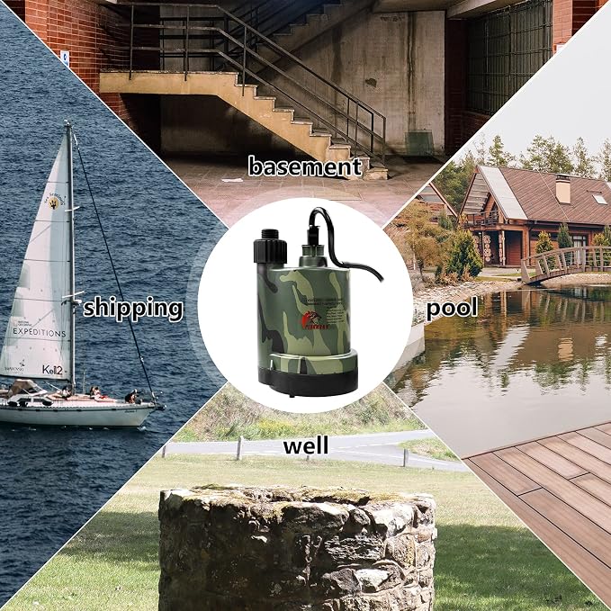 TIGEROAR 12V Submersible Pump 1500 GPH Water Transfer Pump with 20 ft. Cord and Waterfall Pump Hose Adapter for Utility Pump Camouflage Color