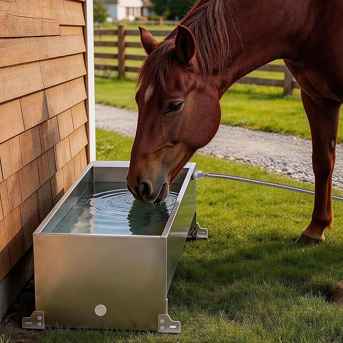 10 Gallons Automatic Livestock Water Trough Stainless Steel Larger Dog Water Bowl Dispenser with Float Valve Kit Large Capacity Outdoor Horse Pig Water Trough for Dog Pig Cow Goat 36‘’*12.4*‘’9.1‘’