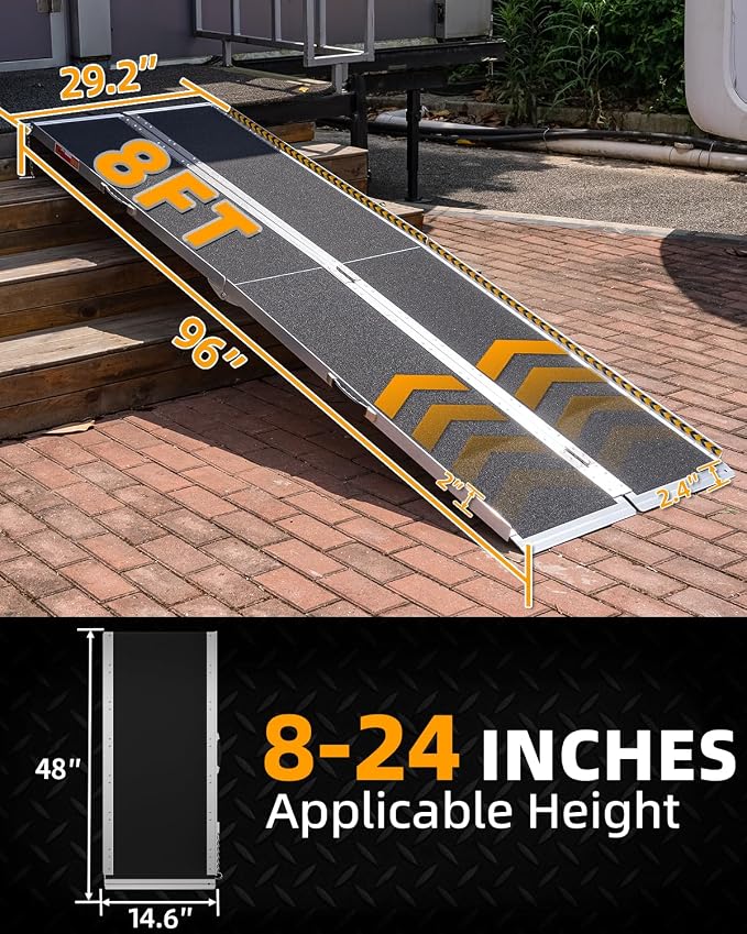 VNN Portable Wheelchair Ramp 8FT, Seamless Non-Slip Aluminum Ramps for Wheelchairs for Home, Handicap Wheelchair Ramps for Home Steps, Aluminum Loading Dock Plates