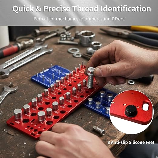 76 Thread Checker, Nut and Bolt Thread Checker Standard and Metric, Thread Gauge with 31 SAE & 29 Metric & 16 Drill Bit Sizes, Aluminum Screw Nut and Bolt Size Gauge Finder Identifier Set