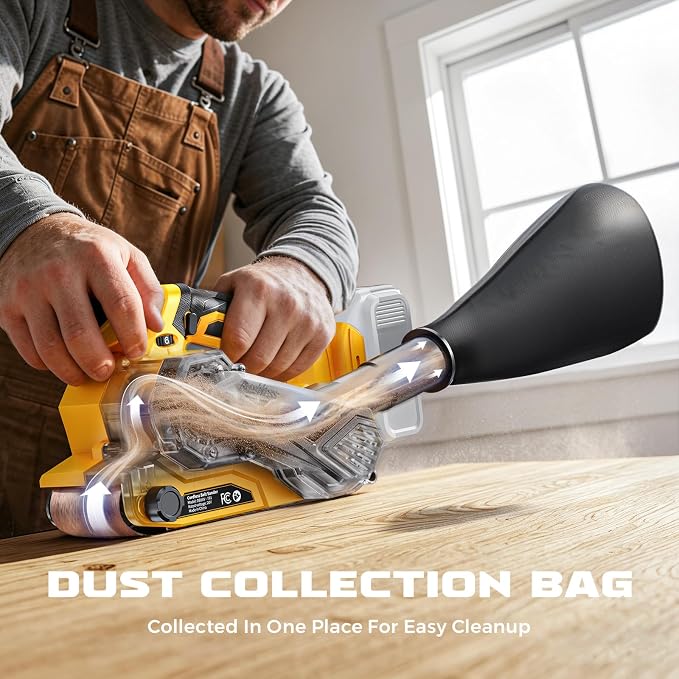 Ecarke Cordless Belt Sander Compatible with DeWalt 20V Battery (Tool Only) 3x18" Bench Sander with Variable Speed (120-380 m/min), with Dust Bag & 3 Sanding Belts(80/120/320 Grit) for Woodworking
