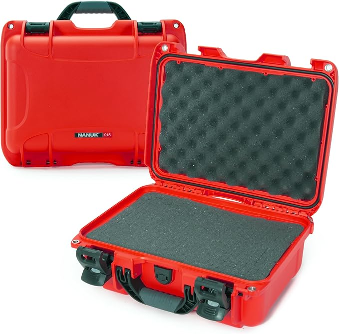 NANUK 915 Hard Case with Cubed Foam – Compact Waterproof Travel Camera Hard Case with Padded Dividers, 13.8” x 9.3” x 6.2” – Dustproof and Impact Resistant, Airline Carry-On Approved – Red