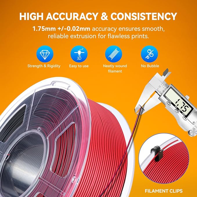 JAYO Dual Color Matte PLA 3D Printer Filament 1.75mm, Black-Red Two-Tone PLA, Matte Finish Hides Layer Lines, ±0.02mm Accuracy, 1.1kg (2.42 lbs) Spool, Fit Most FDM Printers
