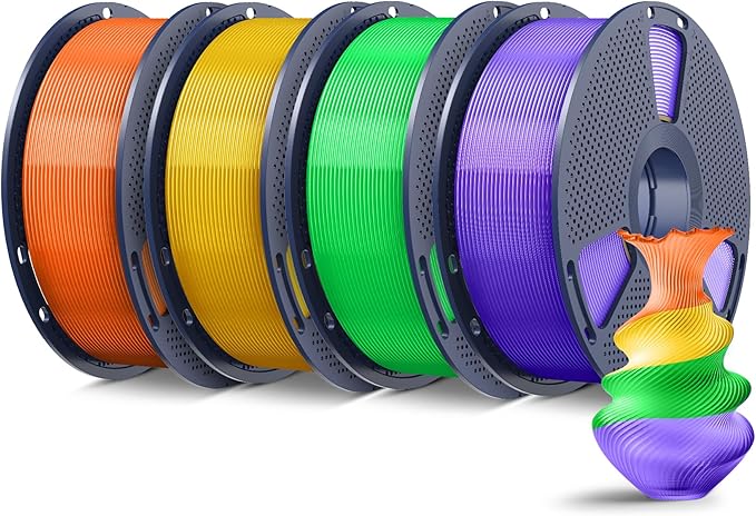 SUNLU 4KG 3D Printer Filament PLA Plus 1.75mm, SUNLU Neatly Wound PLA Filament 1.75mm PRO, PLA+ Filament for Most FDM 3D Printer, 1 kg Spool, 4 Packs, Transparent(Orange+Yellow+Green+Purple)