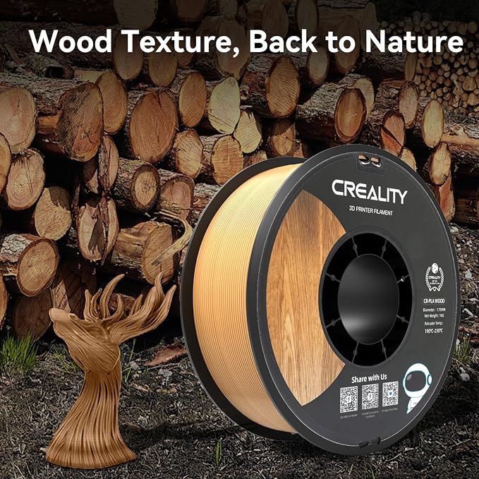 Creality Wood Filament PLA, Dark Brown PLA Filament 1.75mm, Dimensional Accuracy +/- 0.03mm, Warp-Free and Clog-Free, 1KG Spool (2.2 lbs), Fit for 99% 3D Printers