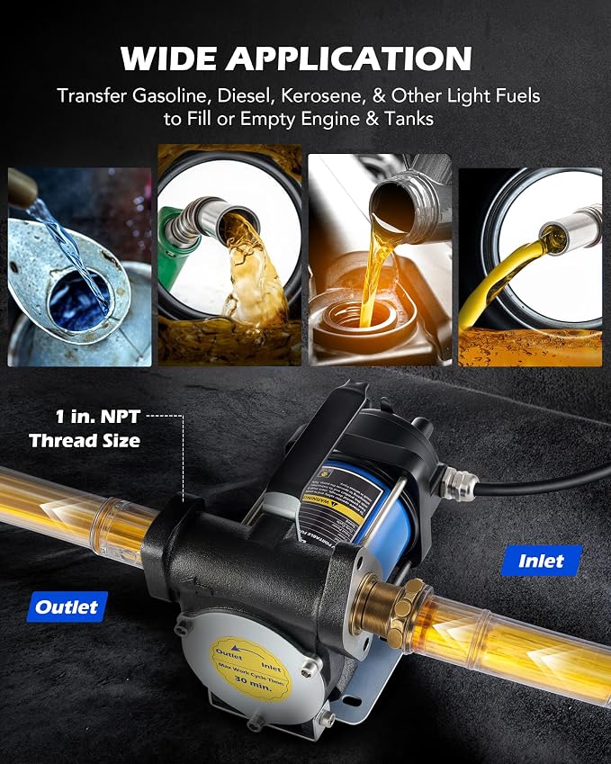 Orion Motor Tech 12 GPM Gasoline Transfer Pump, 12V Priming Electric Fuel Transfer Pump for Diesel Kerosene Light Fuels, Automatic Oil Transfer Pump with Overheat Protection Inner Bypass Valve