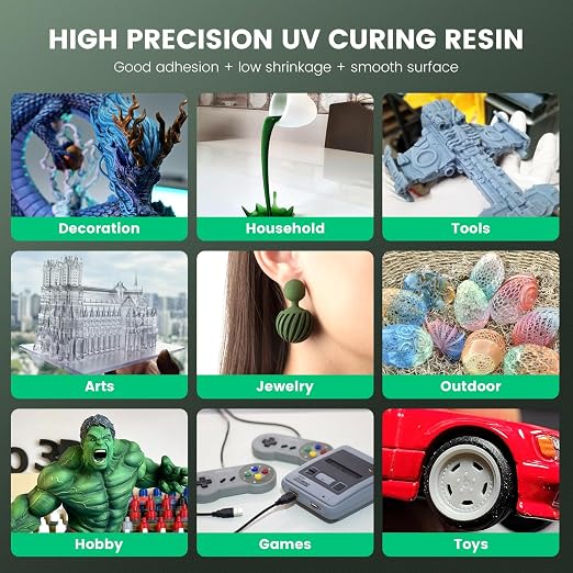 SUNLU 3D Printer Resin Bundle, 395 to 405nm UV Curing 3D Printing Liquid Photopolymer Resin, Low Shrinkage and High Precision,(Grey+Black+White+Beige,1kg Per Bottle,4kg in Total)