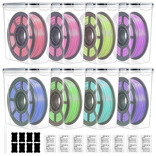 8 Pack Filament Storage Box, Airtight & Waterproof 3D Printer Filament Container with Labels, Clear Dust-Proof Organizer Case for PLA ABS TPU, 4.0L Portable Storage for Home Office