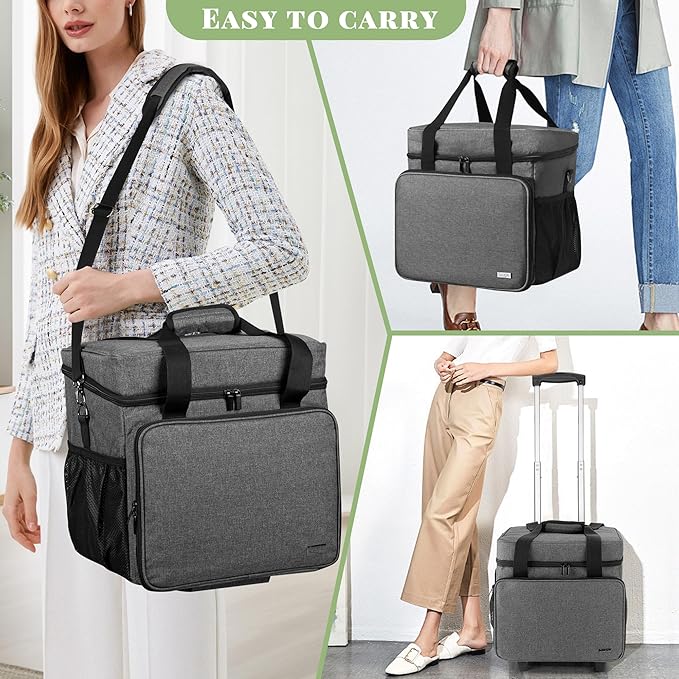 LUXJA Rolling Scrapbook Tote, Scrapbook Bag with Detachable Dolly (Patented Design), Gray