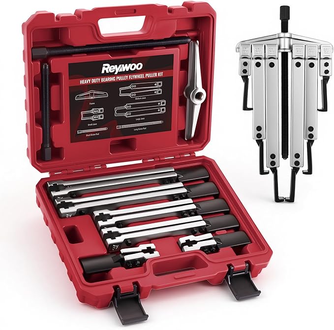 Reywoo Gear Puller Set, Adjustable 2 Jaw Bearing Puller, Pulley Puller, Flywheel Puller Kit with Extendable Arms and Reversible Jaws for Removing Bearings, Gears, Pulleys and Flywheels