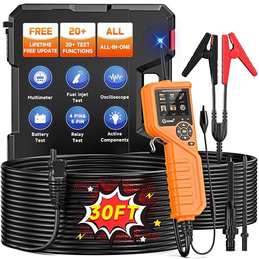 KZYEE KM601 Power Circuit Probe Kit, 12V-24V Automotive Circuit Tester with Fuel Injector, Battery Test, Multimeter, Oscilloscope, Short Circuit Finder, Component Activator, Current Probe, 30FT Cable