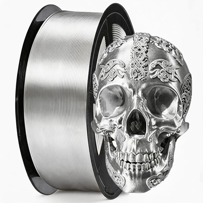 Silk PLA 3D Printer Filament 1.75mm Filajoy3D 3D Printing Filament 1KG Dimensional Accuracy +/- 0.03mm for Most FDM 3D Printers Silver
