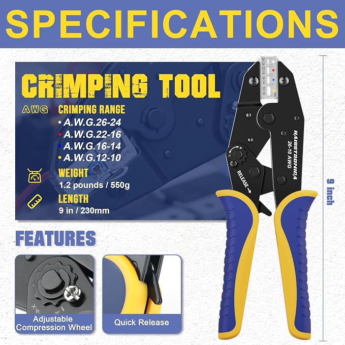 haisstronica Crimping Tool for Heat Shrink Connectors Set with 280PCS AWG 22-10 Marine Grade Heat Shrink Wire Connectors and Wire Stripper