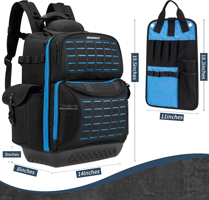 BLISSWILL Tool Bag Backpack for men,Heavy Duty Tool Backpack Bag with Waterproof Molded Base，62 Pockets/40 Loops Heavy Duty Tools Organizer Bags/Electrician/Industrial/Construction Work Backpack