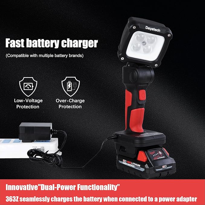 Cordless LED Work Light, Zoom Handheld Spotlight Compatible with Dewalt, Milwaukee and Makita 18-21V Battery, 3000 Lumens, Pivoting Head, (Battery and Charger Not Included)