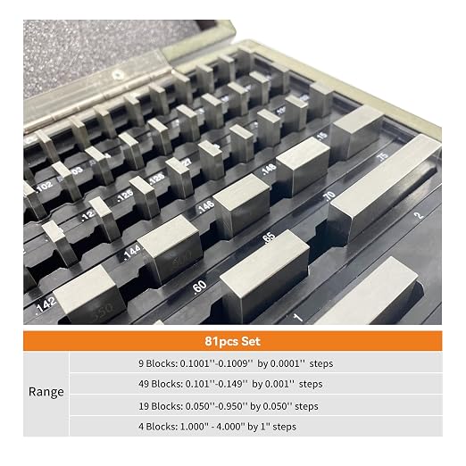 TEXALAN(R) Gauge Block Set Gage Blocks Grade Economy Rectangular for Precision Calibration (81 PCS)