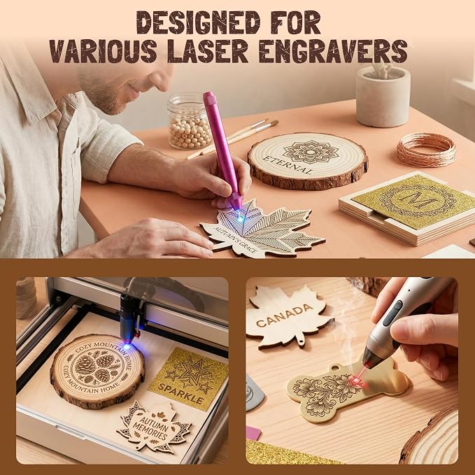 Laser Engraving Materials Kit, 185Pcs Laser Engraving Blank Supplies for Art and Craft, Laser Engraver Accessories Suitable for Both Engraving Pens & Laser Engravers