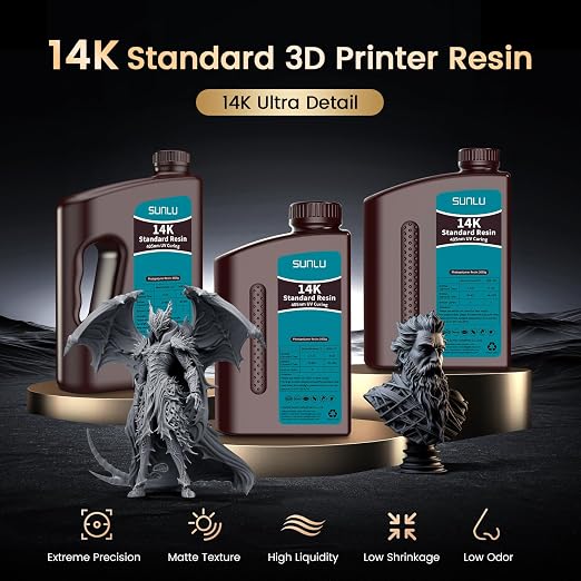 SUNLU 14K Water-Washable Standard Resin 3000g, High Precision for Miniatures, Water-Washable 3D Printer Resin, Fast Curing for LCD/DLP/SLA 3D Printers, 2KG Black