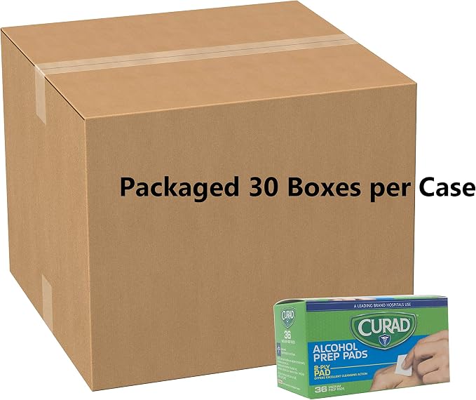 CURAD Medium 2-Ply Sterile Alcohol Prep Pads, Essential for First Aid Kits, 36/Box, Pack of 30