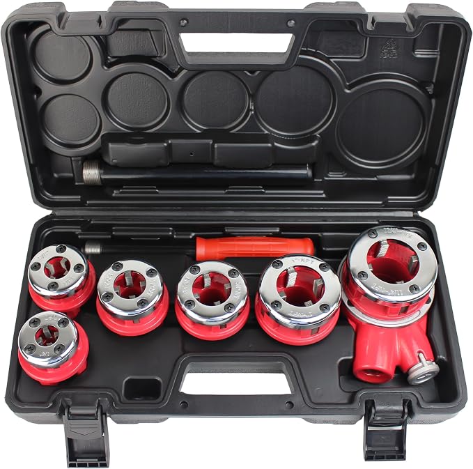 TEXALAN(R) Ratchet Pipe Threader Kit Ratcheting Pipe Threading Tool Set w/ 6 Dies 1/4", 3/8", 1/2", 3/4", 1", 11/4"