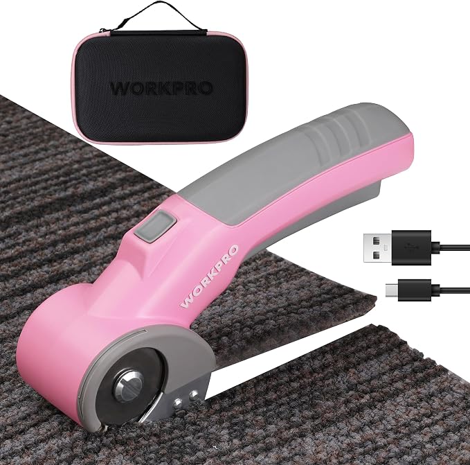 WORKPRO Cordless Electric Scissors, 4V Rotary Cutter for Cardboard Carpet Leather Plastic, 2000mAh Rechargeable Powerful shears with Storage Case