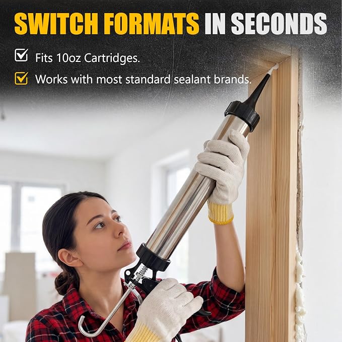 4 Pack Sausage Caulking Gun, 20 oz Stainless Steel Caulk Gun with 4 Cone Nozzles, 18: 1 Thrust Ratio, Heavy Duty Caulking Tools for Construction, Bathroom, Window
