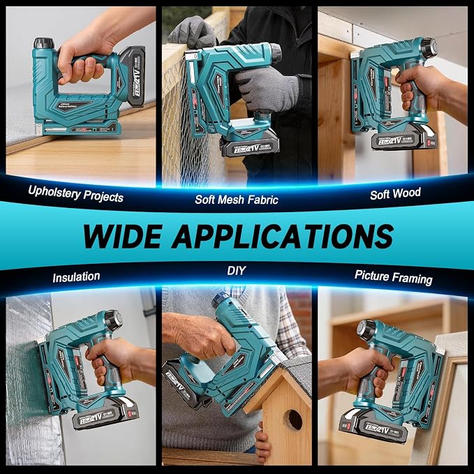 3/8” Electric Staple Gun, 18GA 2 in 1 Cordless Nail Gun/ T50 Crown Stapler with 2000 Brad Nails and Staples, 2 Firing Mode & Force Adjustment, for Upholstery and DIY