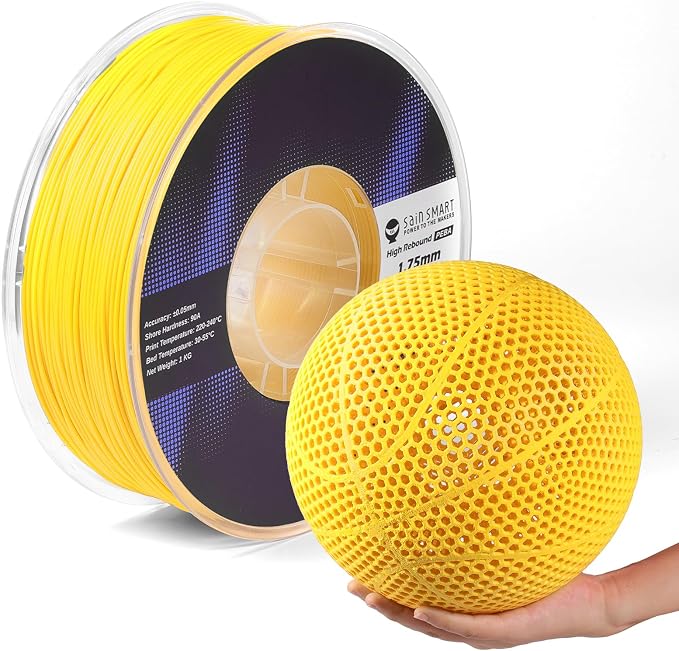 SainSmart PEBA High Rebound 90A Flexible Filament, 1KG (2.2lbs), Super TPU with 78% High Rebound, 20% Lighter & 2X Faster Printing, Nylon-Based Strength, Adjustable Flexibility, 1.75mm, Yellow