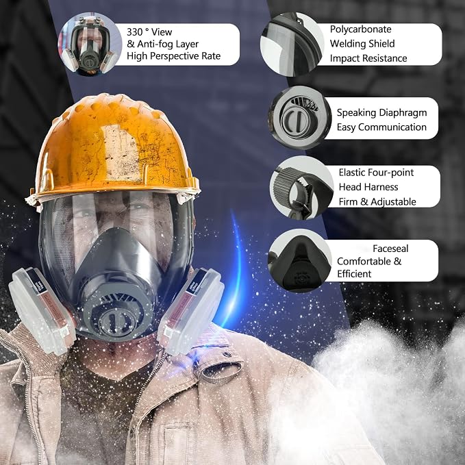 Full Face Gas Mask, Gas Masks Survival Nuclear and Chemical with 40mm Activated Carbon Filter, Reusable Respirator Mask for Gases, Vapors, Dust, Chemicals