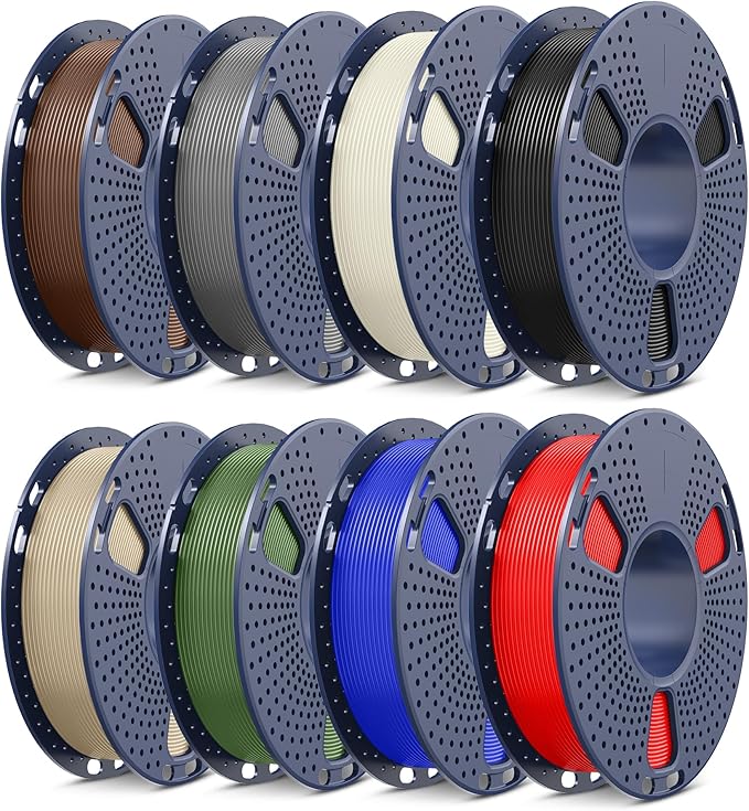 SUNLU 250G 3D Printer Filament Bundle PLA Filament 1.75mm, 0.25kg per Spool | 2kg in Total, 8 Pack, Individually Vacuum Packed, Black+Bone White+Grey+Brown+Red+Blue+Olive Green+Wood