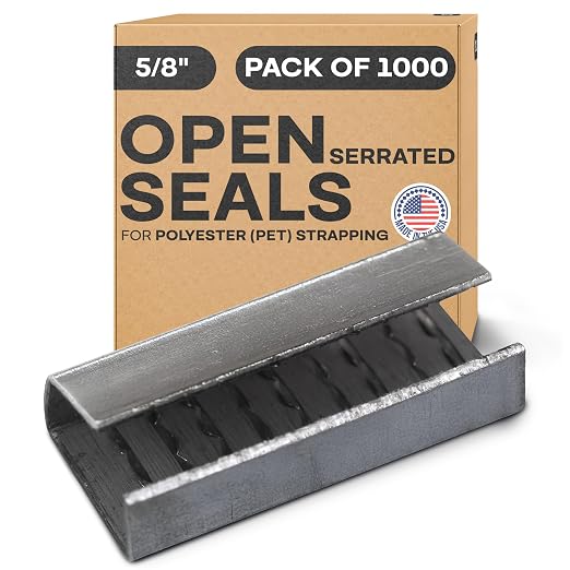 IDL Packaging Open Serrated Seals for 5/8" Polyester (PET) Strapping, Pack of 1000 - USA-Made Heavy-Duty Metal Clips for Pallet Banding, Secure Shipping - Increased Load Due to Serrated Design