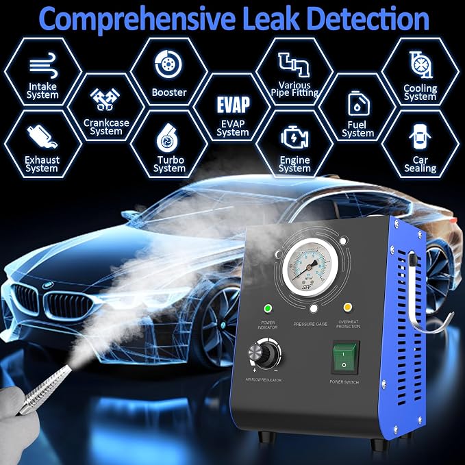 Automotive Smoke Machine Leak Detector Built in Air Pump, EVAP Automotive Smoke Tester with Adjustable Pressure Gauge for Vacuum Leaks, Smoke Tester Automotive for DC 12V Vehicle Pipe Systems