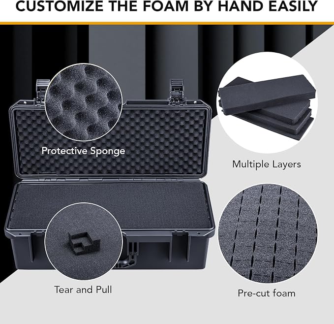 Lykus HC-5031 Waterproof Hard Case with Customizable Foam Insert, Interior Size 20.67x8.15x6.69 in, Suitable for long slim items