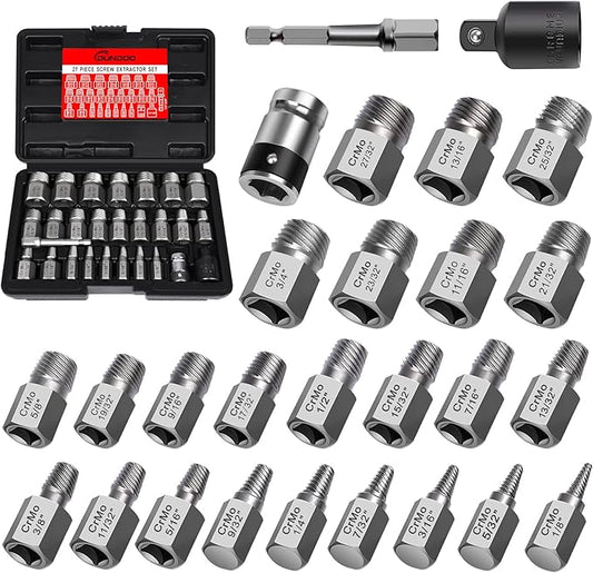 27Pcs Upgrade Screw Extractor Set, Bolt Extractor Kit, Easy Out Bolt Extractor Set, Hex Head Multi-Spline for Removing Stripped, Rounded, Damaged, Broken Screws, Bolts, Studs