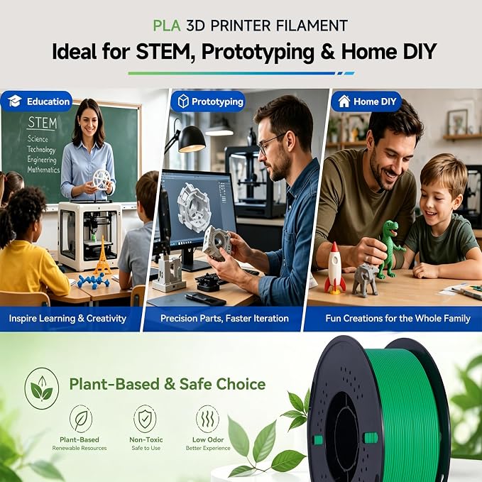 Kingroon PLA 3D Printer Filament, Dimensional Accuracy +/- 0.02 mm, 1 kg Spool(2.2lbs), 1.75 mm，Green