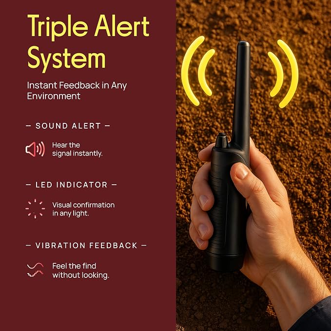 Pyle Handheld Metal Detector Pinpointer– Waterproof Submersible Probe, Adjustable Sensitivity,LED & Vibration Alerts,Low Battery Indicator,Automatic Power Off – Perfect for Ground, Dirt, Sand & Water
