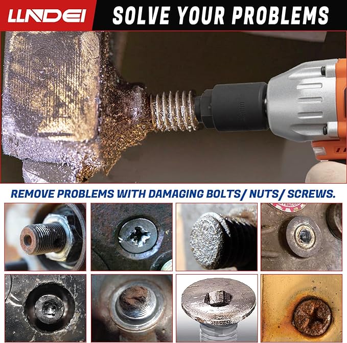 LLNDEI Screw Extractor Set Hex Head Multi-Spline Easy Out Bolt Extractor Set, EZ Out Rounded Screw Remover, 1/8 Inch to 7/8 Inch in 1/32-Inch Increments, CR-MO, 25 Pieces, Stripped Fastener Tool